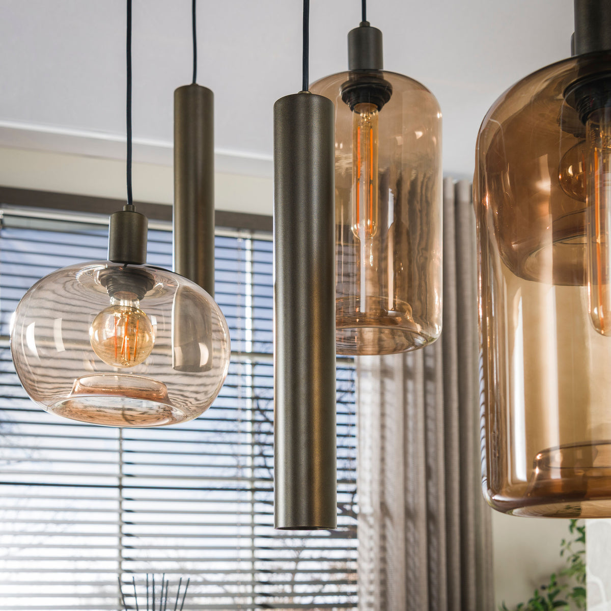 Pendant lamp Serene sienna brown - 4+3-light, 110 cm wide