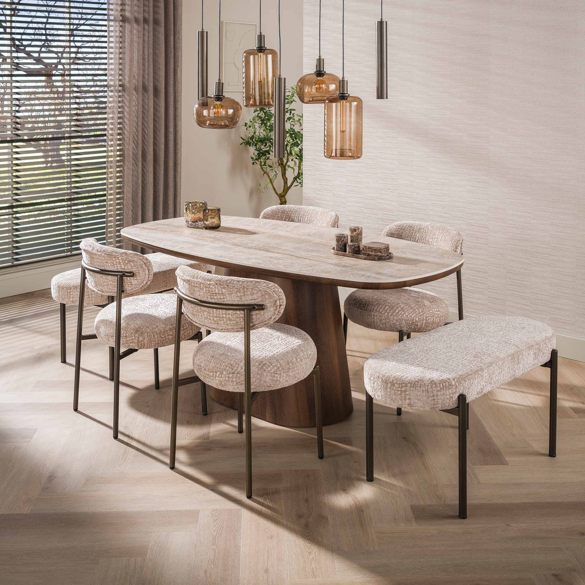 Pendant lamp Serene sienna brown - 4+3-light, 110 cm wide
