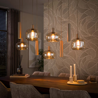 Suspension Serene beige - 5+4 lumières, largeur 130 cm