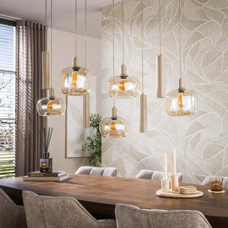 Suspension Serene beige - 5+4 lumières, largeur 130 cm