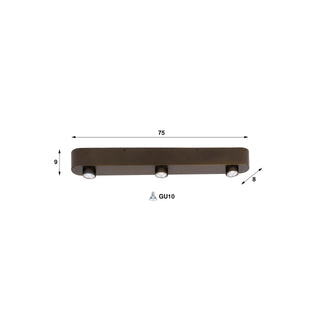 Plafonnier Bar brun sienna - 3 lumières, largeur 75 cm