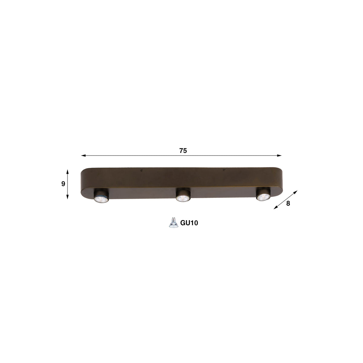 Plafonnier Bar brun sienna - 3 lumières, largeur 75 cm