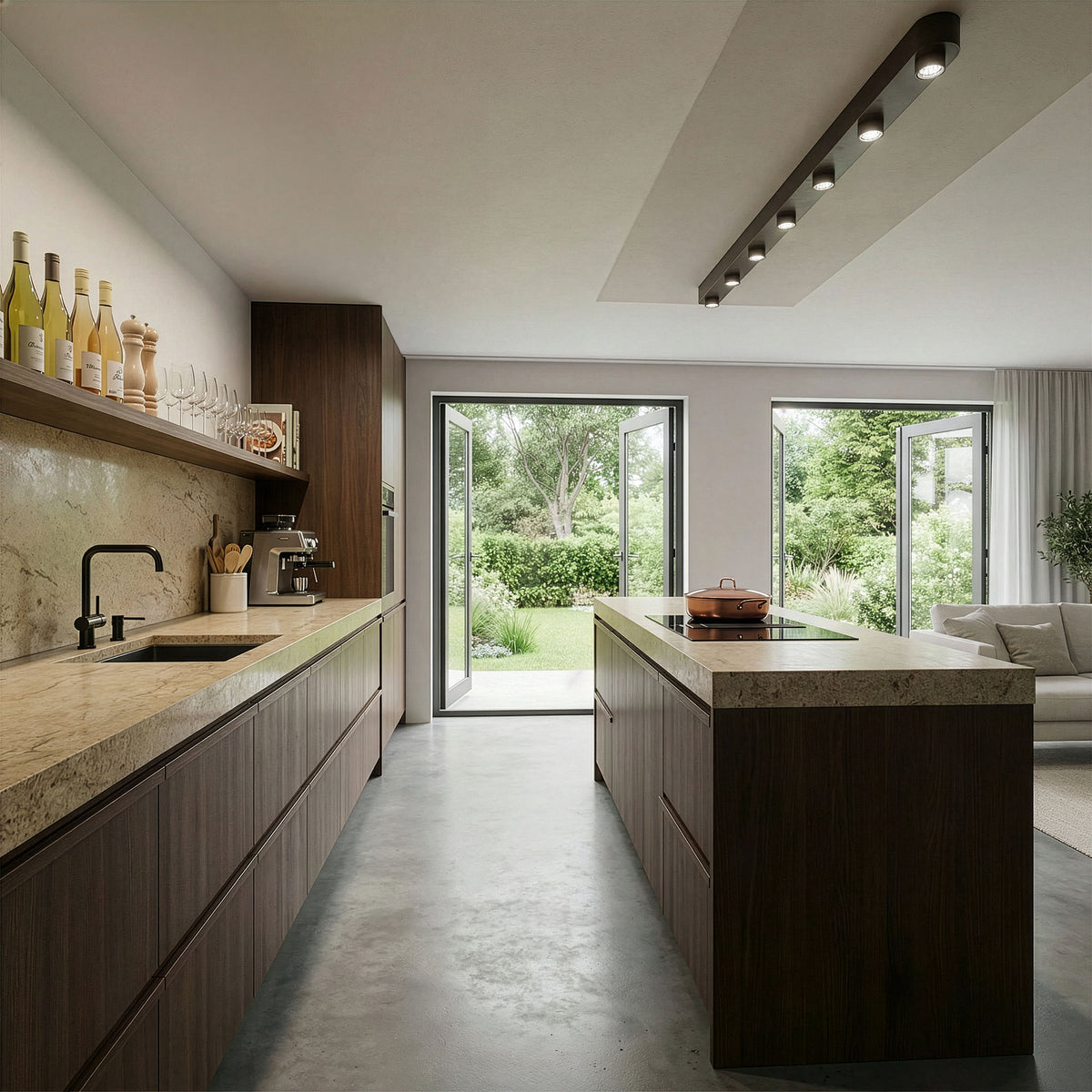 Ceiling lamp Bar sienna brown - 7-light, 195 cm wide