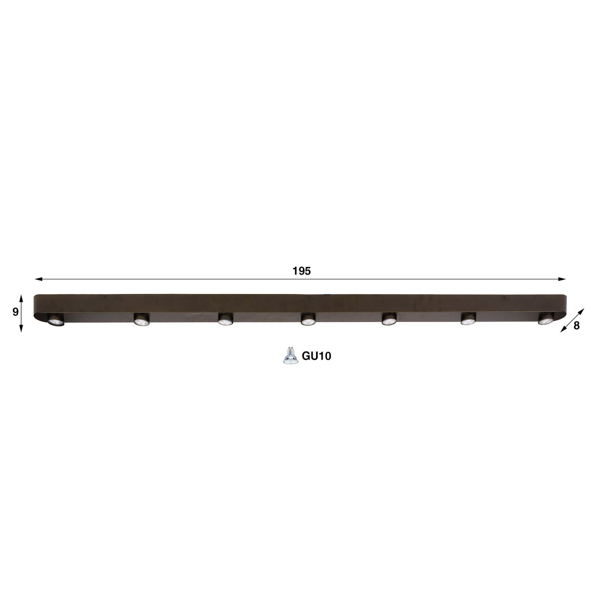 Ceiling lamp Bar sienna brown - 7-light, 195 cm wide
