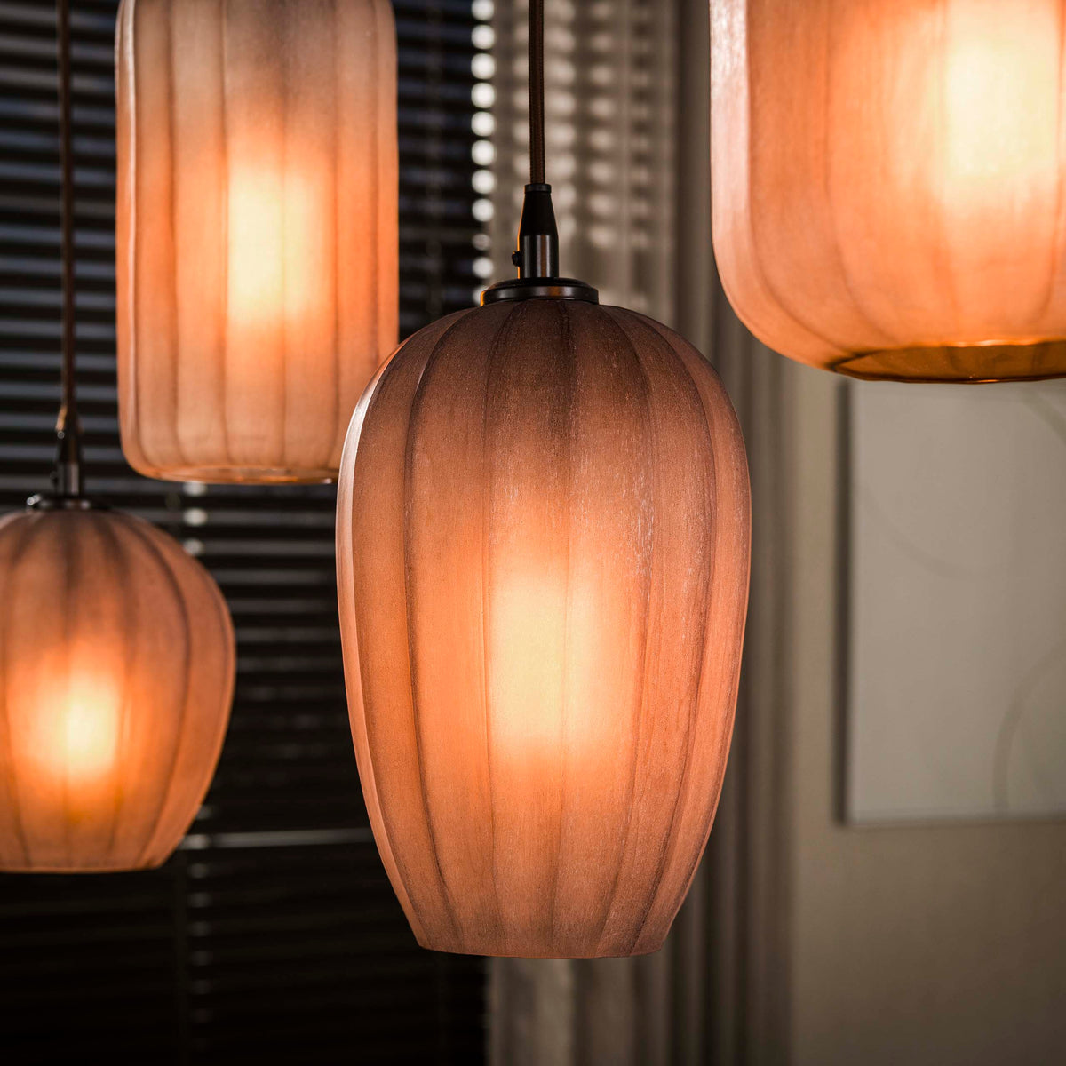 Pendant lamp Altura sienna brown frosted - 5-light, 125 cm wide