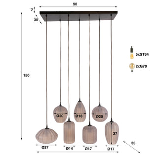 Hanglamp Altura sienna bruin frosted - 4+3-lichts, 96 cm breed