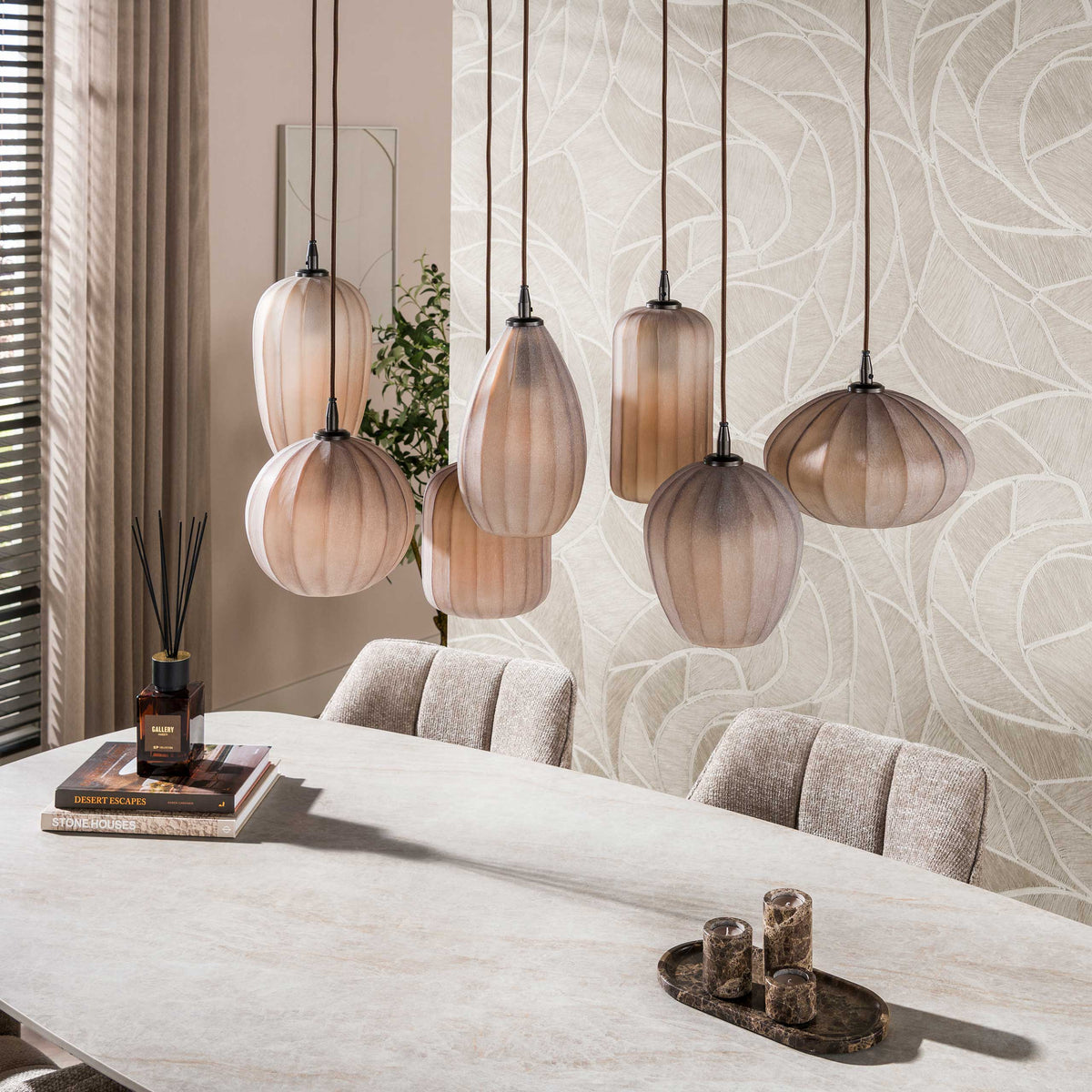 Hanglamp Altura sienna bruin frosted - 4+3-lichts, 96 cm breed