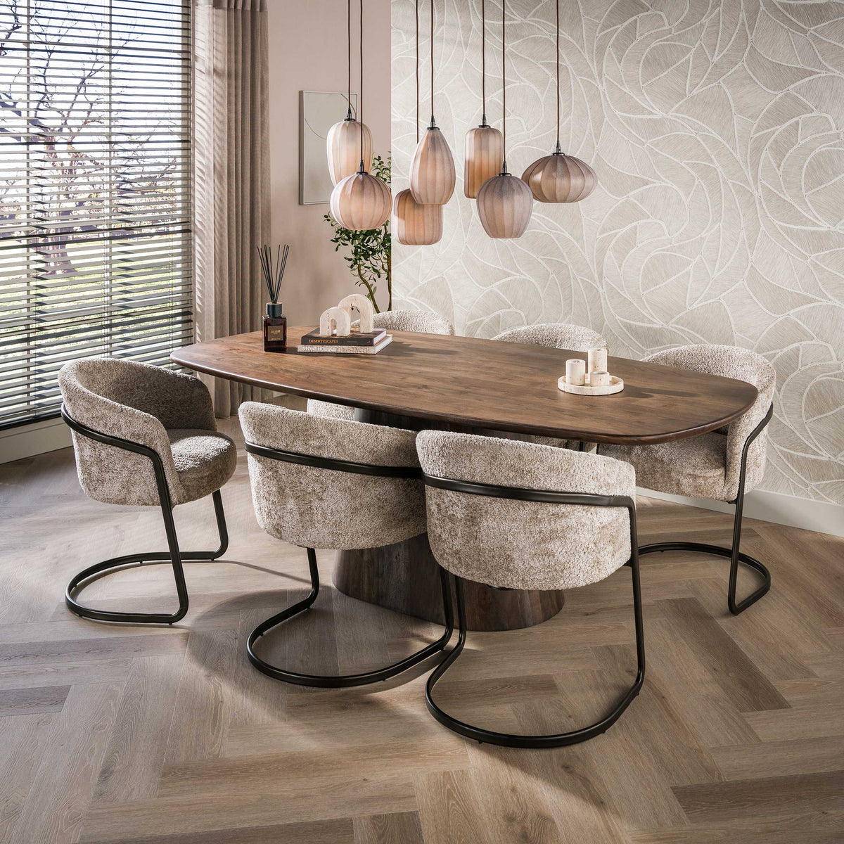 Hanglamp Altura sienna bruin frosted - 4+3-lichts, 96 cm breed