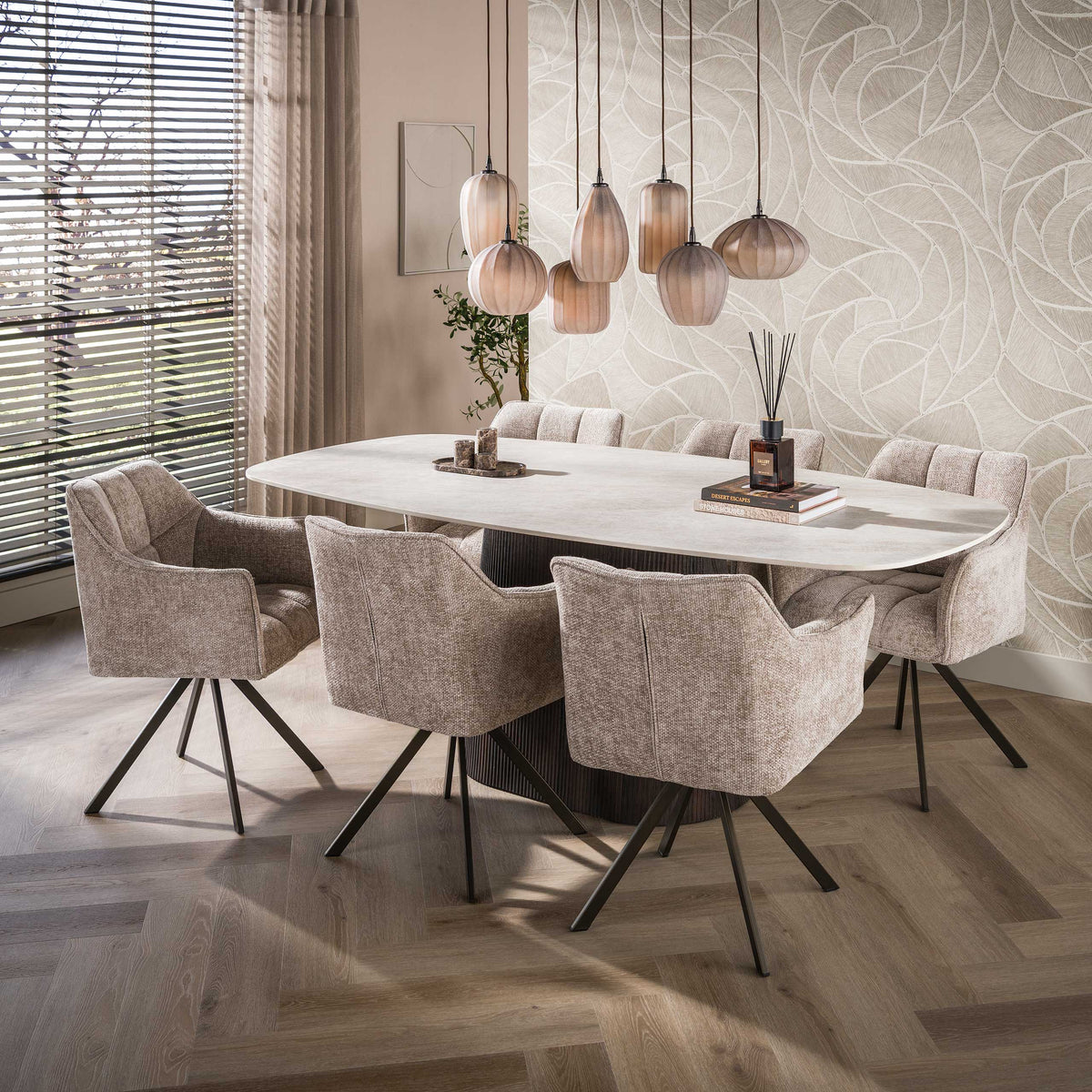 Hanglamp Altura sienna bruin frosted - 4+3-lichts, 96 cm breed