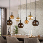 Pendant lamp Moka multi brown - 4+3-light, 146 cm wide