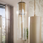Suspension Lungo beige - 4+3 lumières, largeur 84 cm