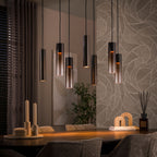 Hanglamp Lungo sienna bruin - 4+3-lichts, 84 cm breed