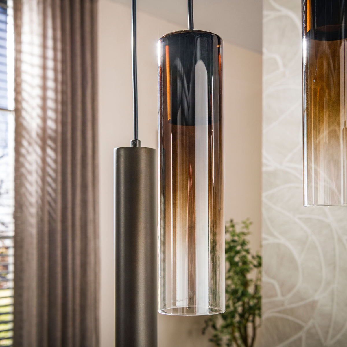 Hanglamp Lungo sienna bruin - 4+3-lichts, 84 cm breed