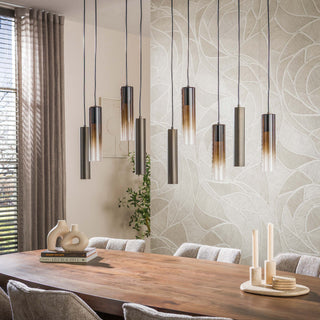 Hanglamp Lungo sienna bruin - 5+4-lichts, 109 cm breed