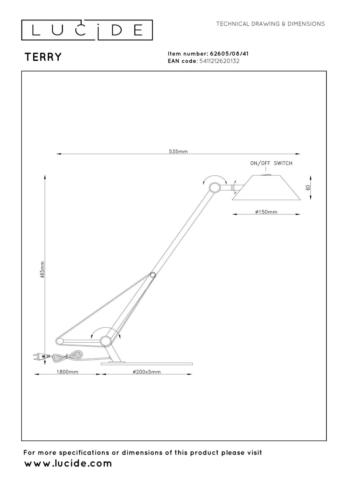 Lucide - TERRY - Bureaulamp - LED - 1x8W 3000K - Taupe - IP20