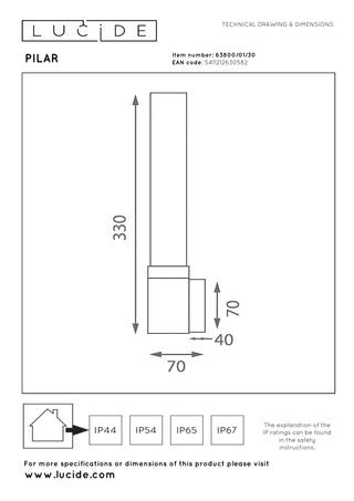 PILAR - Applique murale Intérieur/Extérieur - 1xE27 - IP54 - Noir | Essential