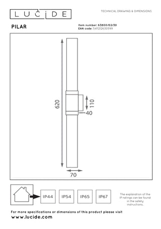 PILAR - Applique murale Intérieur/Extérieur - 2xE27 - IP54 - Noir | Essential