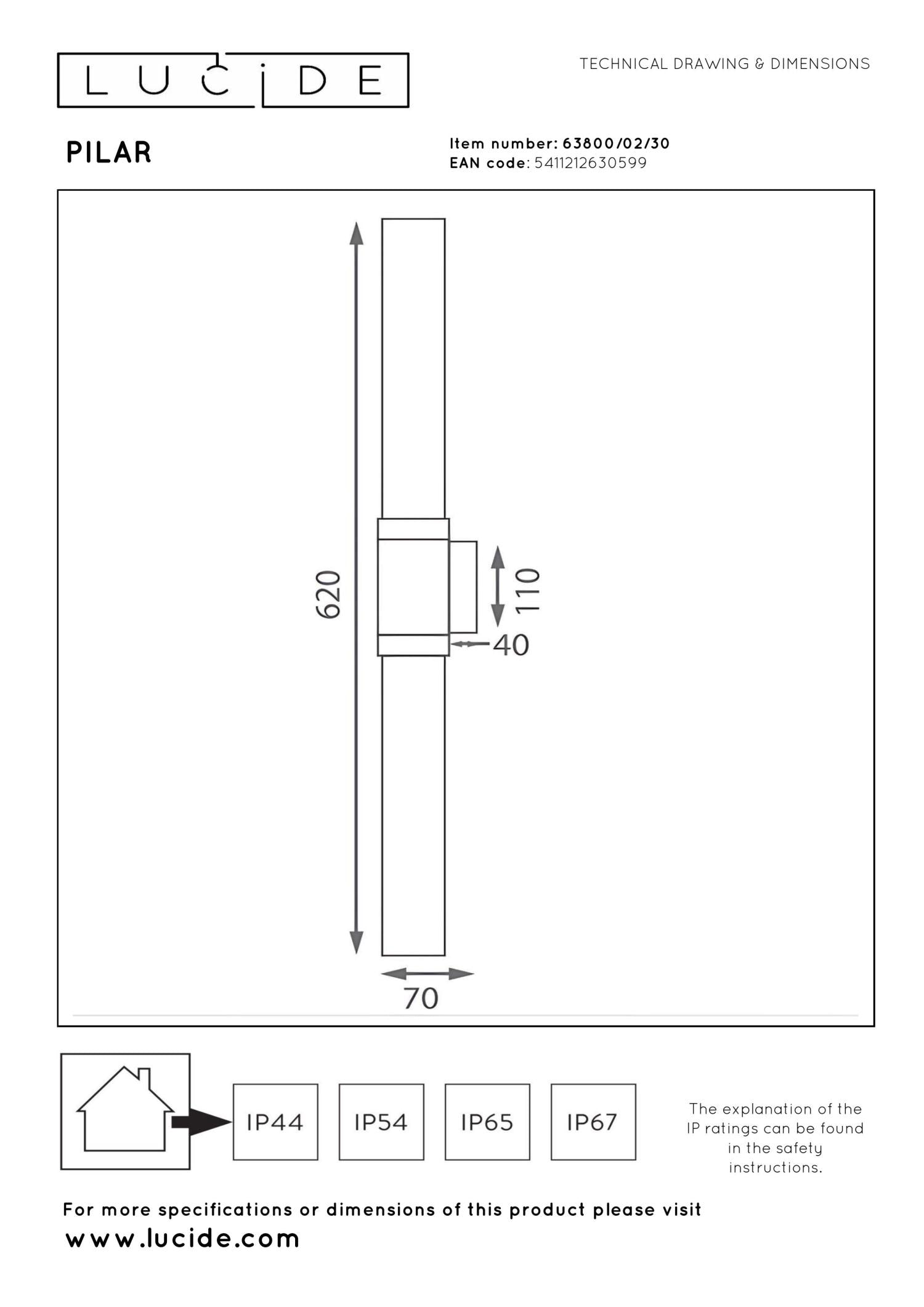 PILAR - Wandlamp Binnen/Buiten - 2xE27 - IP54 - Zwart | Essential