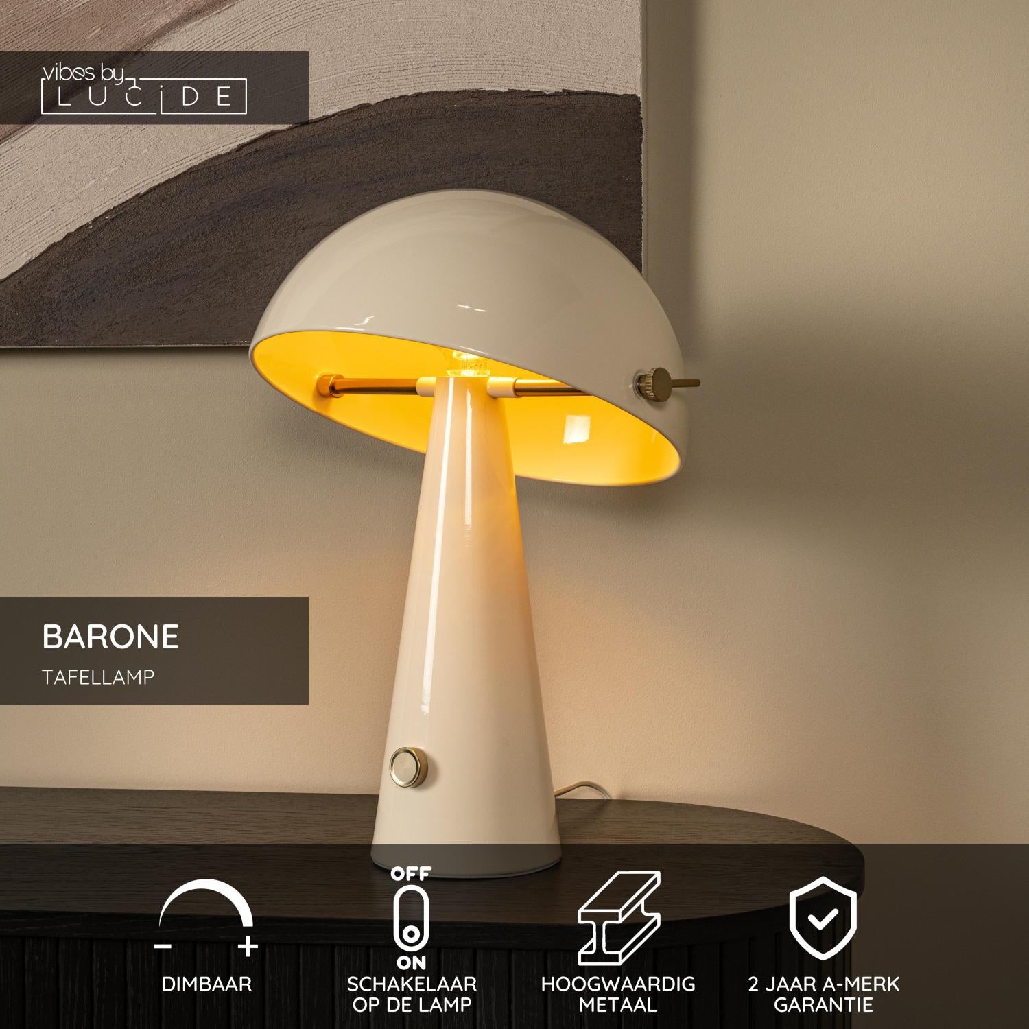 BARONE - Lampe de table - Ø 38 cm - 1xE27 - Taupe | Vibes
