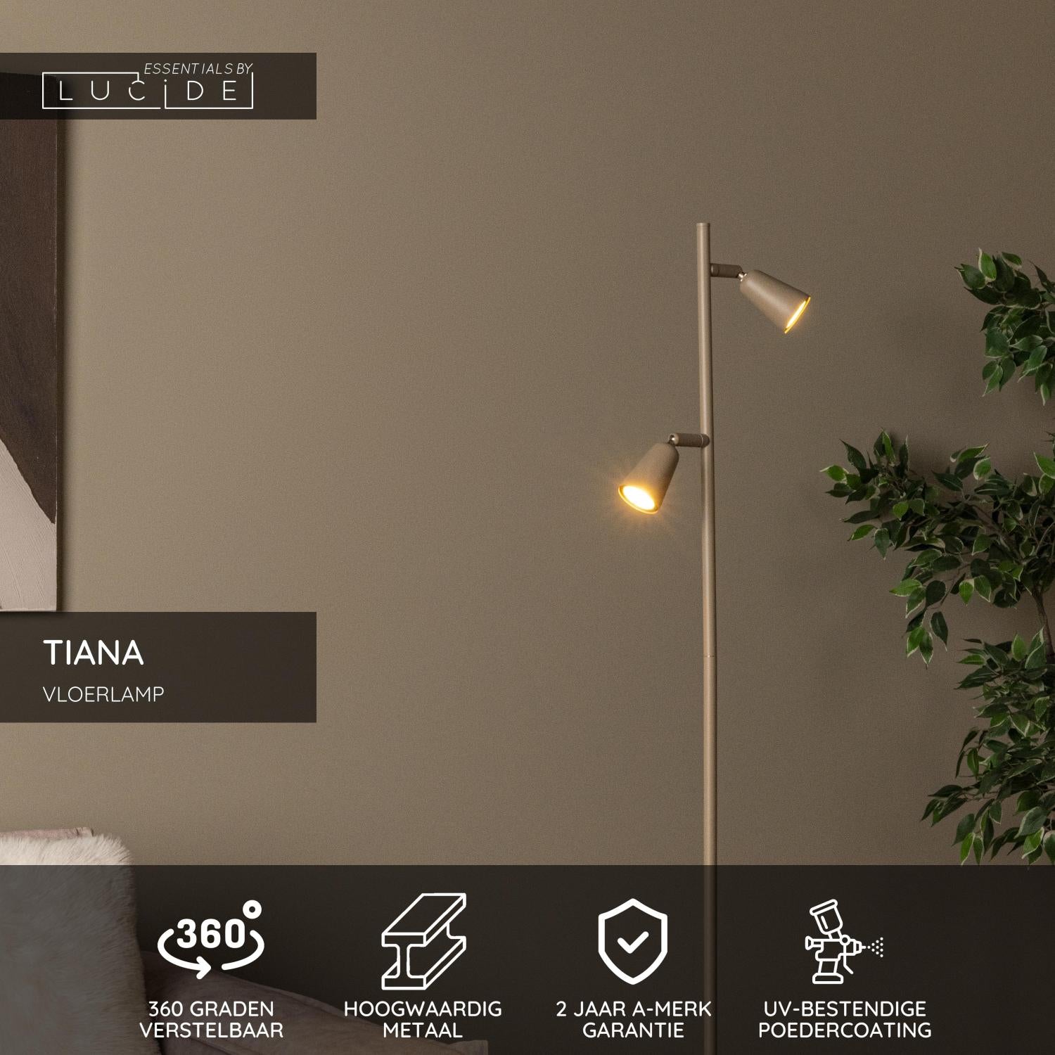 TIANA - Lampadaire - 2xGU10 - Taupe | Essential