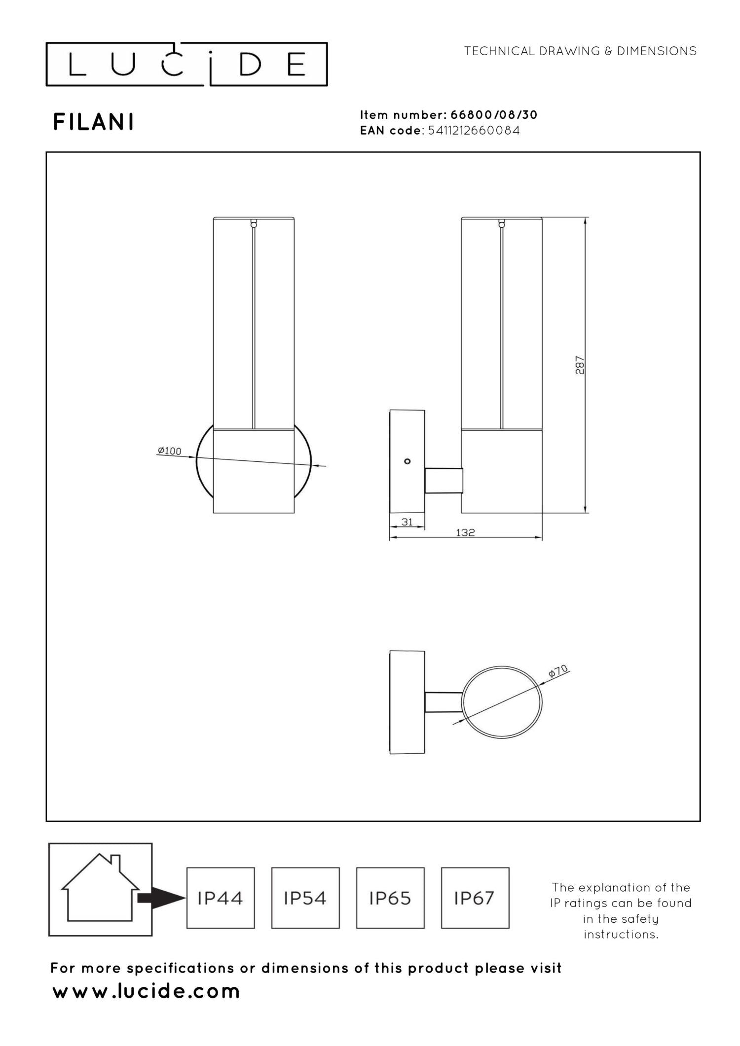 FILANI - Applique murale Intérieur/Extérieur - LED - 1x8W 2700K - IP54 - Noir | Essential