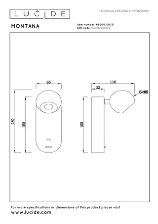 MONTANA - Wandlamp - LED - CCT - 1x6,3W 2700K/4000K - Met USB oplaadpunt - Grijs ijzer