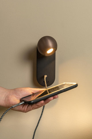 MONTANA - Wandlamp - LED - CCT - 1x6,3W 2700K/4000K - Met USB oplaadpunt - Koffie