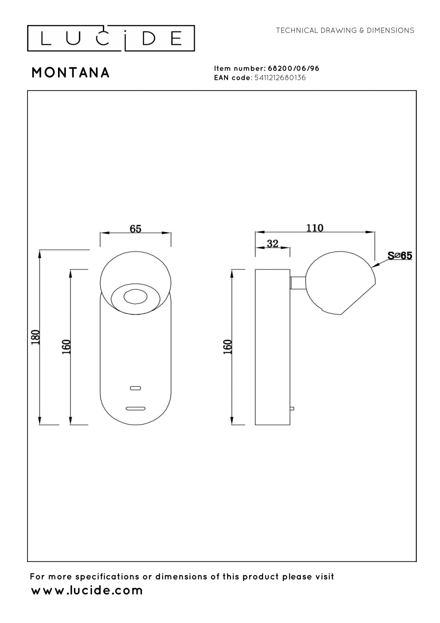 MONTANA - Wandlamp - LED - CCT - 1x6,3W 2700K/4000K - Met USB oplaadpunt - Koffie