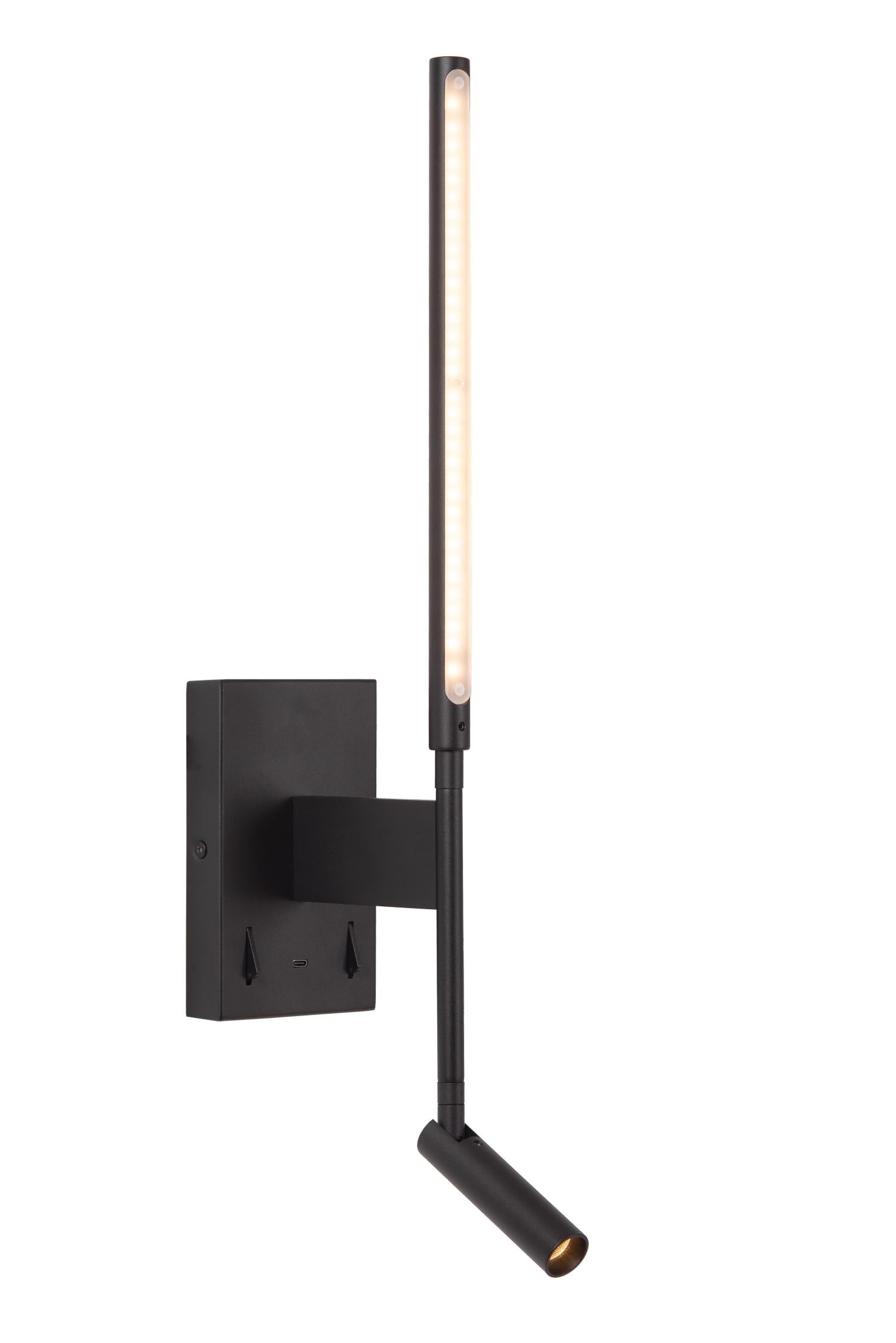 FINAN - Applique murale - LED - 2700K - Avec port de charge USB - Noir