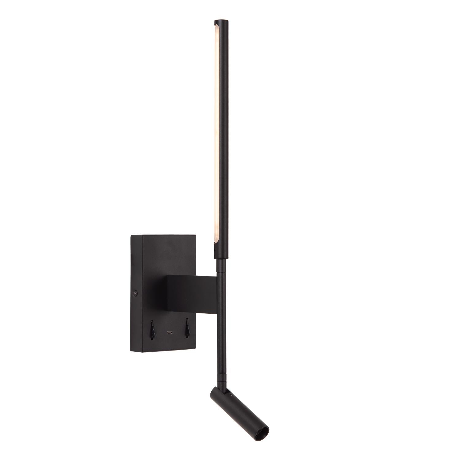 FINAN - Applique murale - LED - 2700K - Avec port de charge USB - Noir
