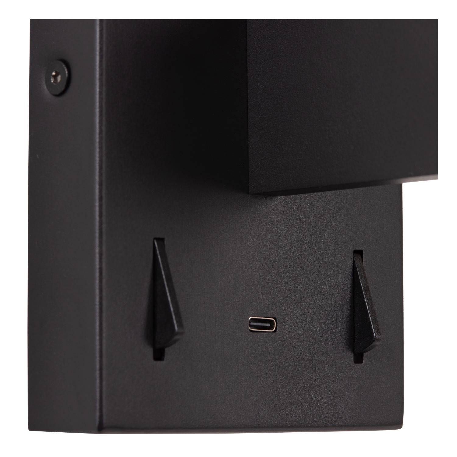 FINAN - Applique murale - LED - 2700K - Avec port de charge USB - Noir