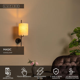 MAGIC - Wandlamp - 1xE27 - Met USB oplaadpunt - Zwart