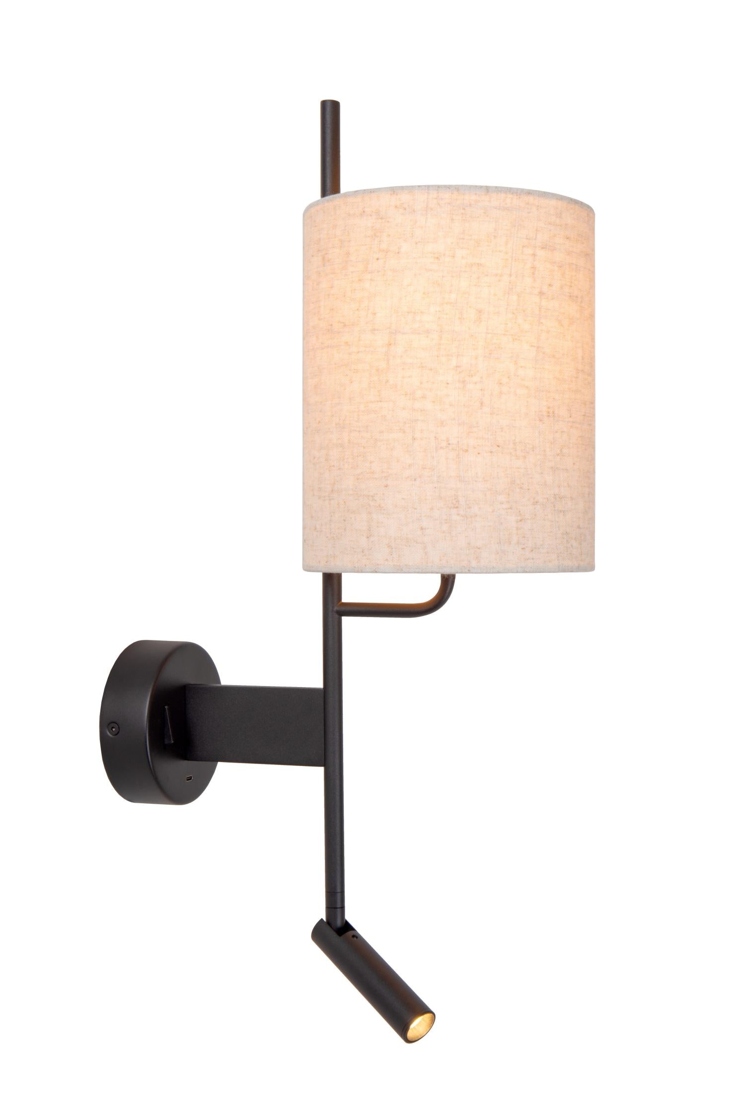 MAGIC - Wandlamp - 1xE27 - Met USB oplaadpunt - Zwart
