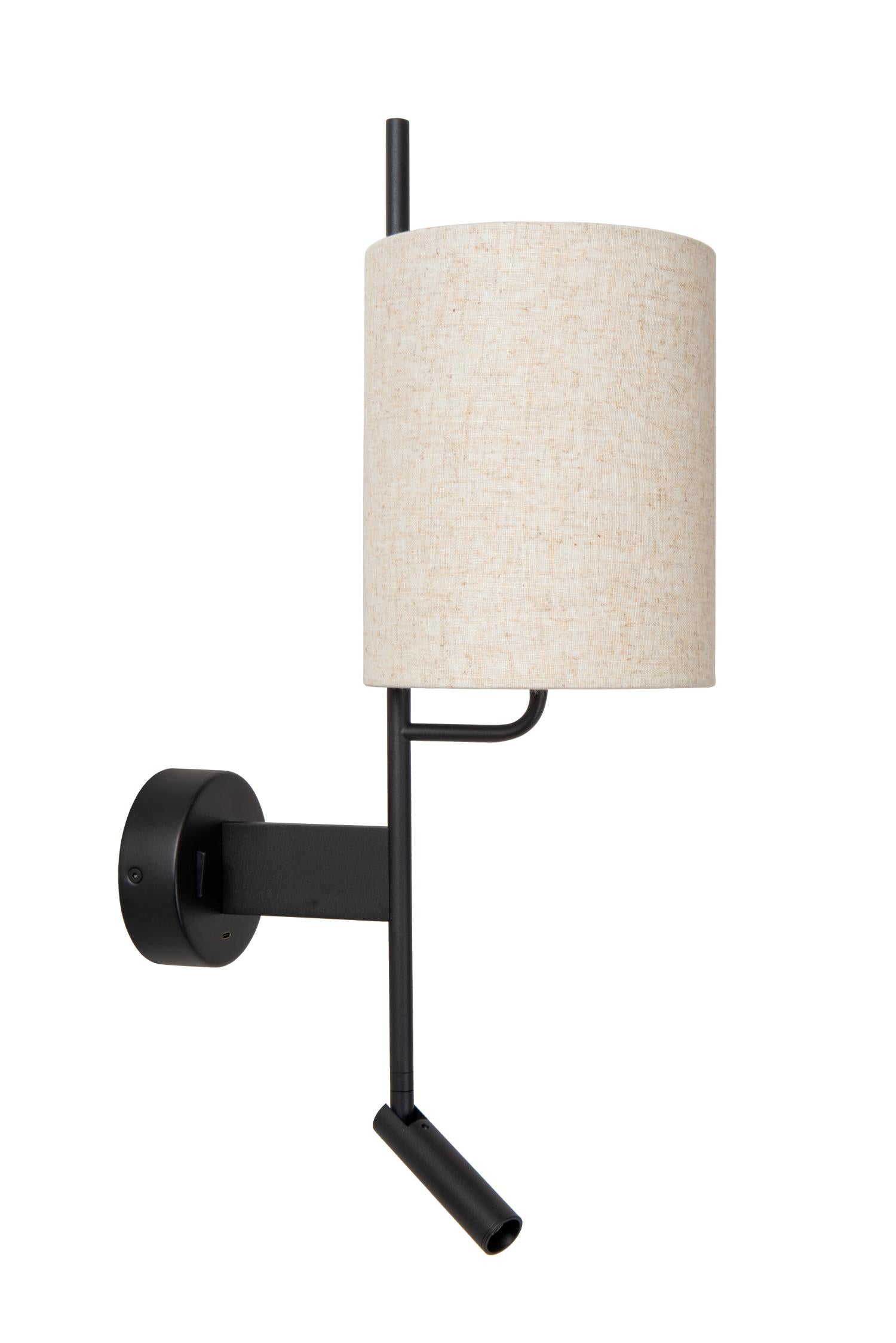 MAGIC - Wandlamp - 1xE27 - Met USB oplaadpunt - Zwart