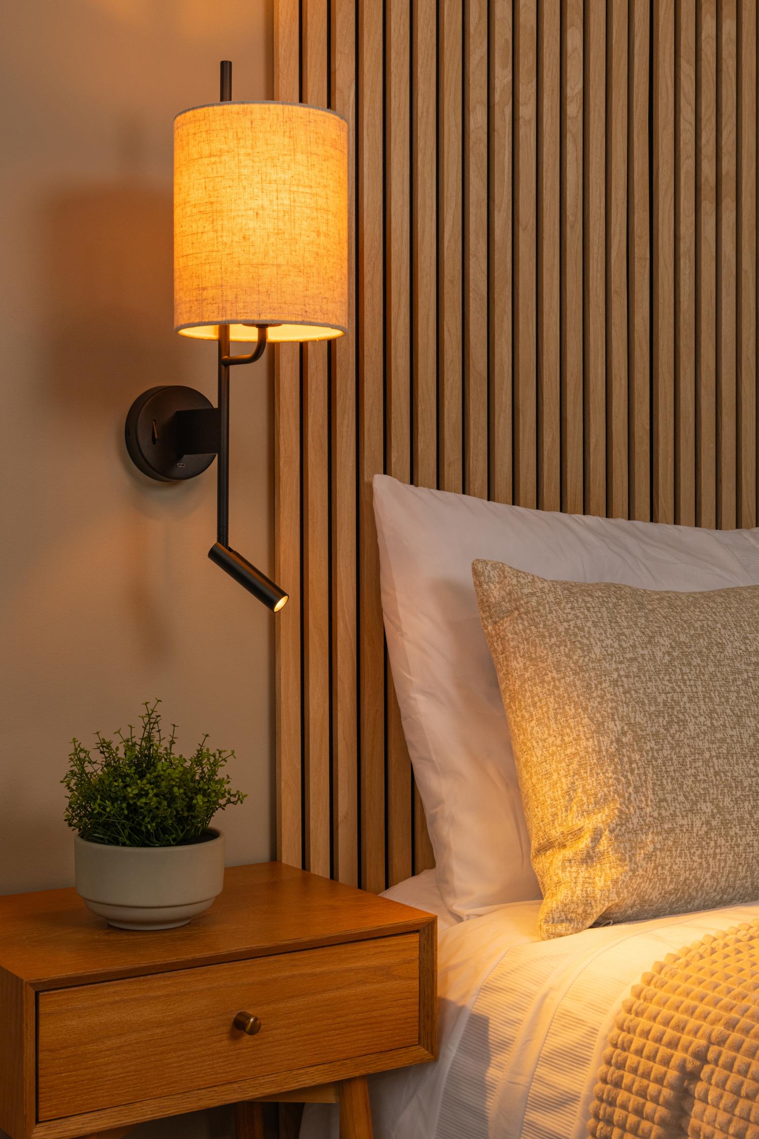 MAGIC - Wandlamp - 1xE27 - Met USB oplaadpunt - Zwart