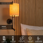 MAGIC - Wandlamp - 1xE27 - Met USB oplaadpunt - Zwart