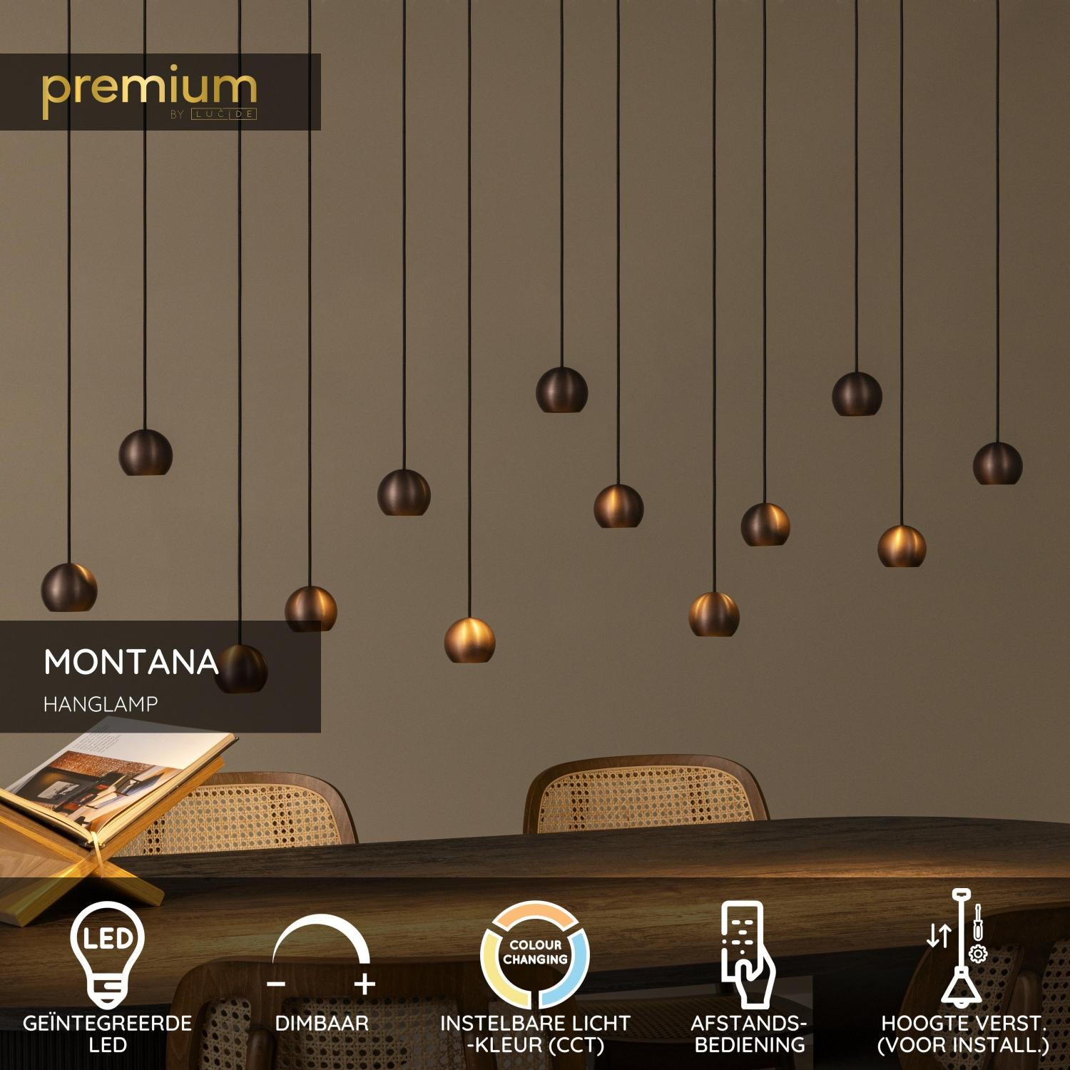 MONTANA - Suspension - LED Dimmable - CCT - 13x5,7W 2700K/4000K - Convient aux vides et plafonds hauts - Café