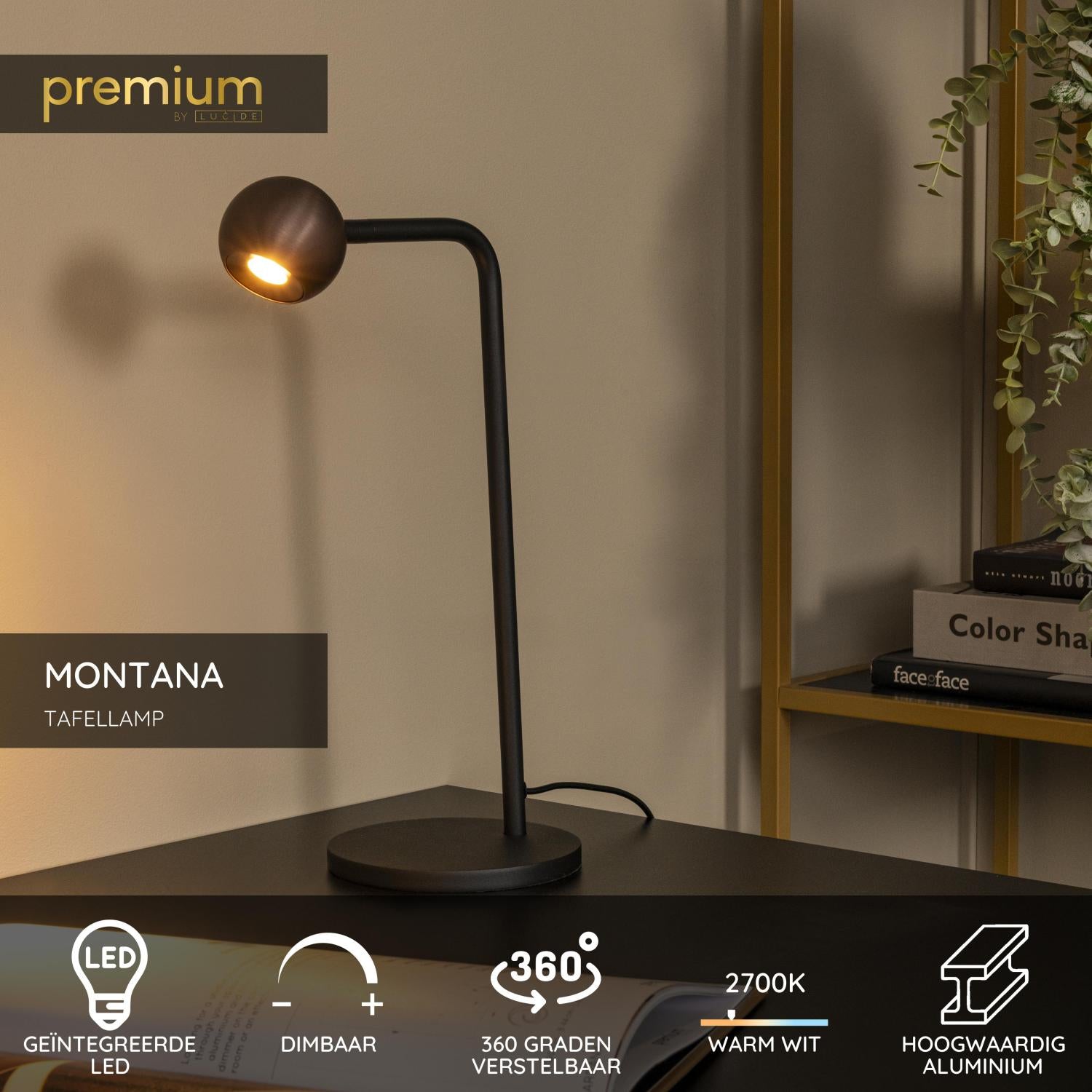 MONTANA - Lampe de table - LED Dimmable - 1x5W 2700K - Café