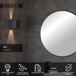 AXI - Wall spot / Wall light Bathroom - LED - 2x7W 2700K - IP54 - Adjustable beam angle - Black