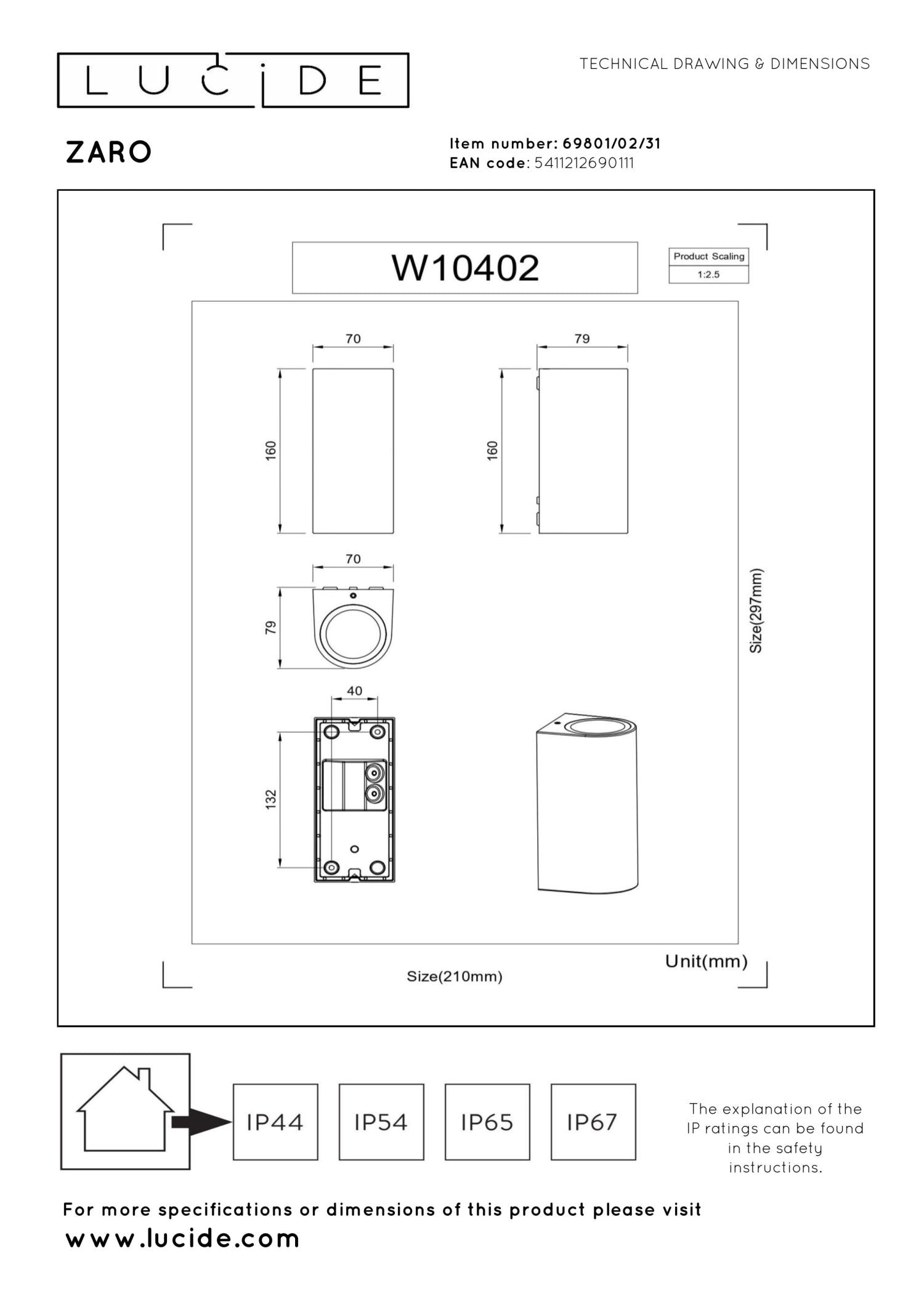 ZARO - Wandspot / Wandlamp Binnen/Buiten - 2xGU10 - IP44 - Wit
