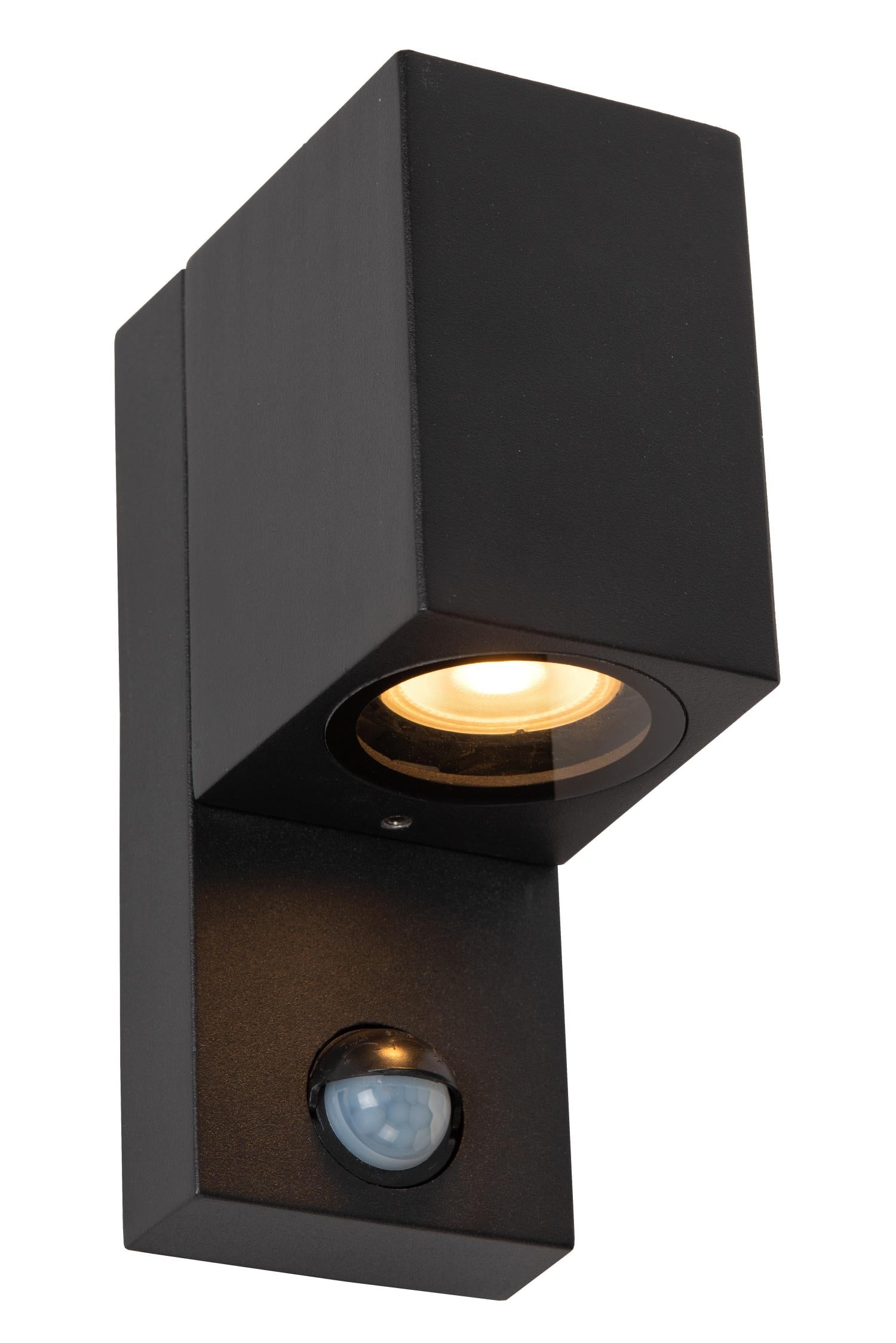 ZARO - Wandspot / Wandlamp Binnen/Buiten - 1xGU10 - IP65 - Beweging & dag/nacht sensor (uitschakelbaar) - Zwart