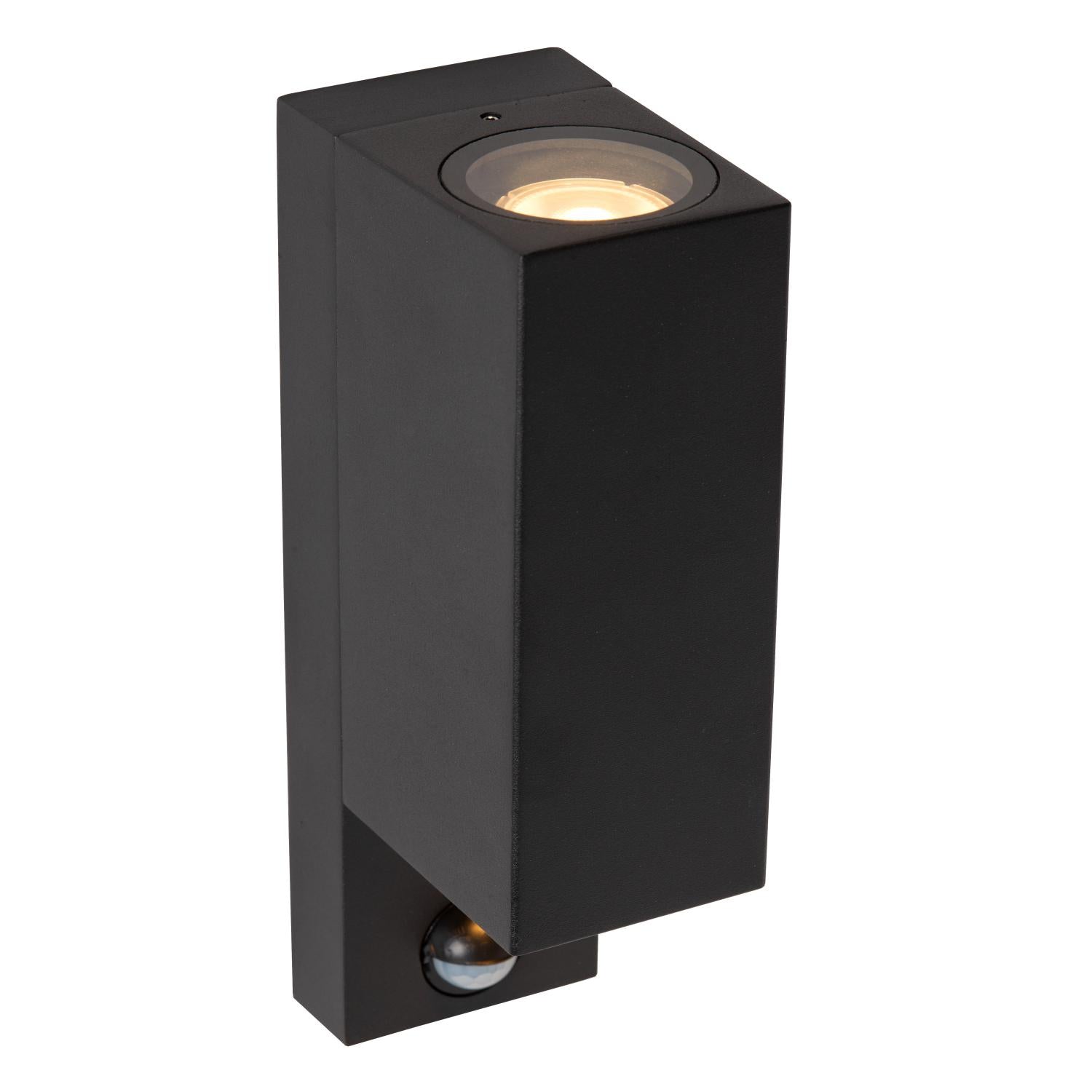 ZARO - Wandspot / Wandlamp Binnen/Buiten - 2xGU10 - IP65 - Beweging & dag/nacht sensor (uitschakelbaar) - Zwart