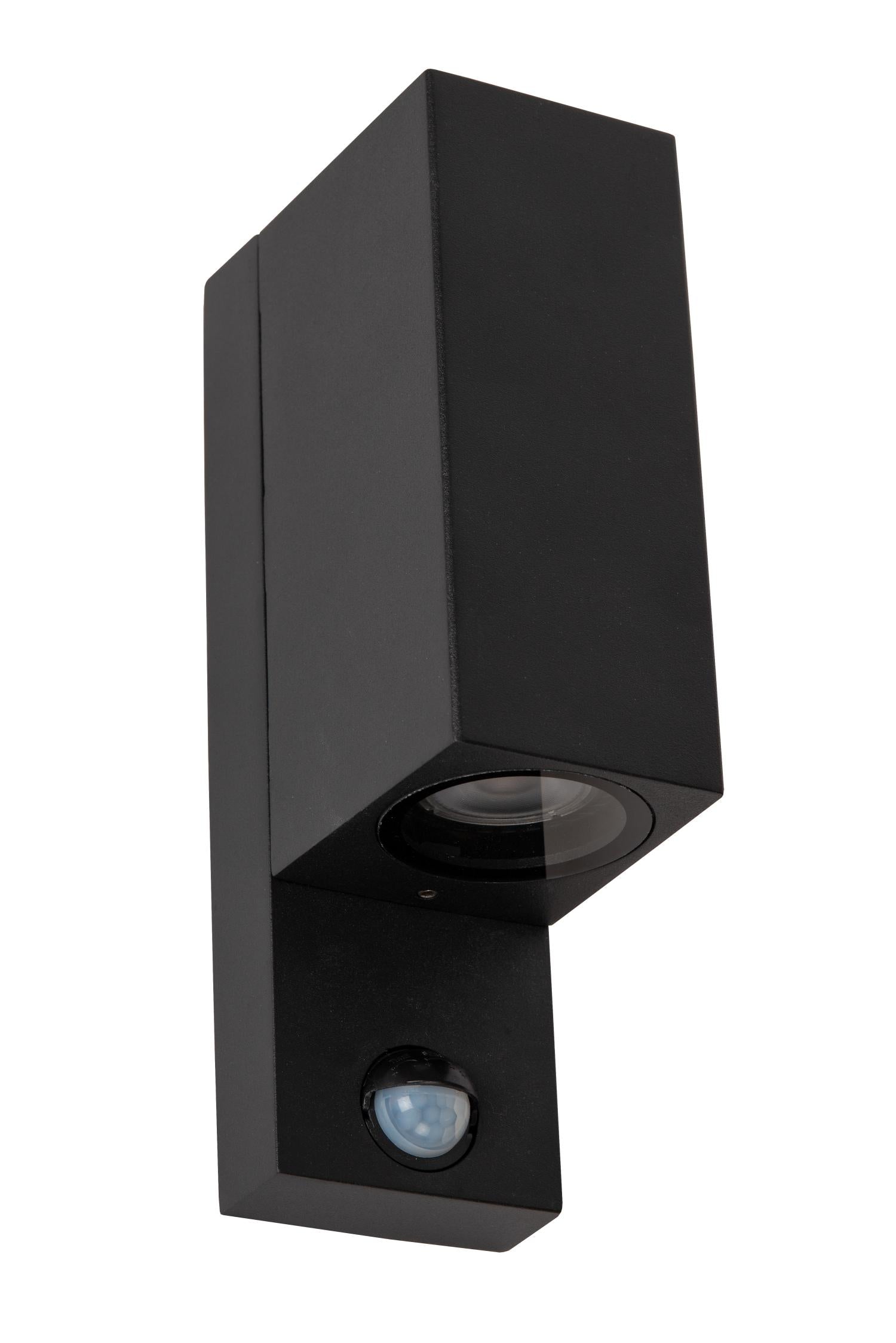 ZARO - Wandspot / Wandlamp Binnen/Buiten - 2xGU10 - IP65 - Beweging & dag/nacht sensor (uitschakelbaar) - Zwart
