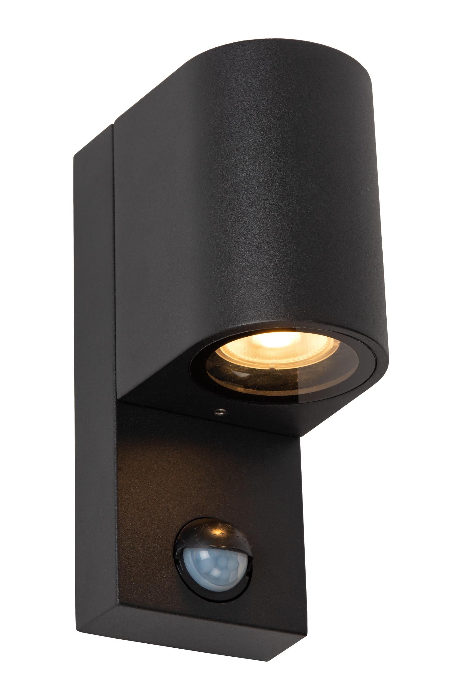ZARO - Wandspot / Wandlamp Binnen/Buiten - 1xGU10 - IP65 - Beweging & dag/nacht sensor (uitschakelbaar) - Zwart