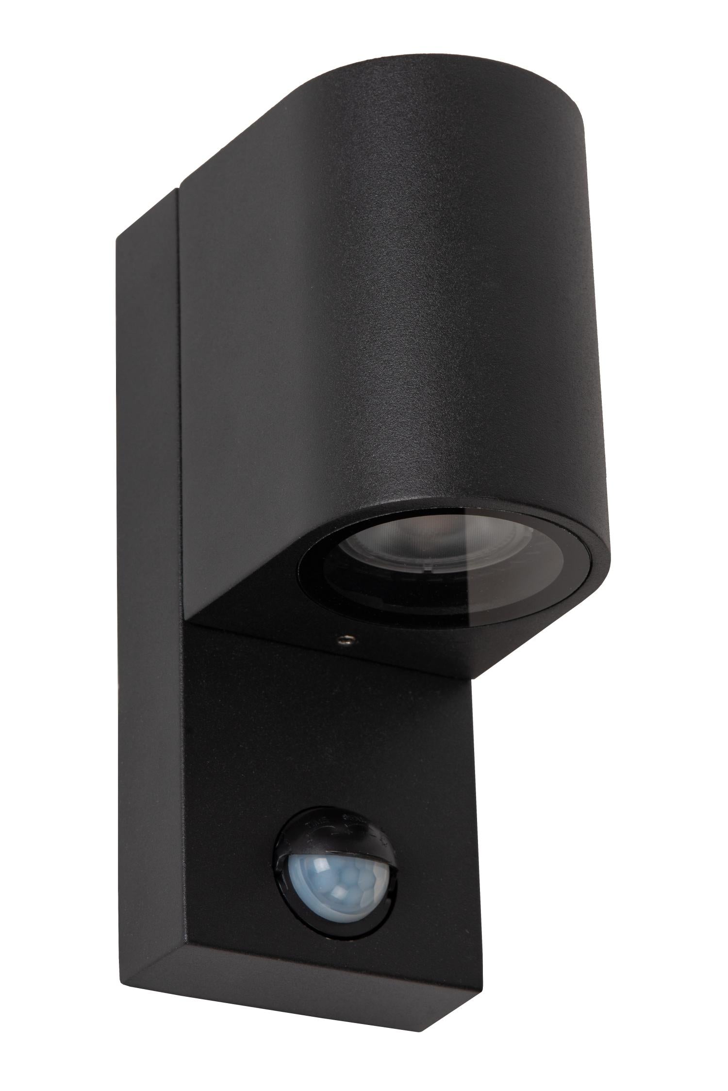 ZARO - Wandspot / Wandlamp Binnen/Buiten - 1xGU10 - IP65 - Beweging & dag/nacht sensor (uitschakelbaar) - Zwart
