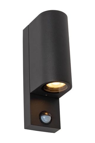 ZARO - Wandspot / Wandlamp Binnen/Buiten - 2xGU10 - IP65 - Beweging & dag/nacht sensor (uitschakelbaar) - Zwart