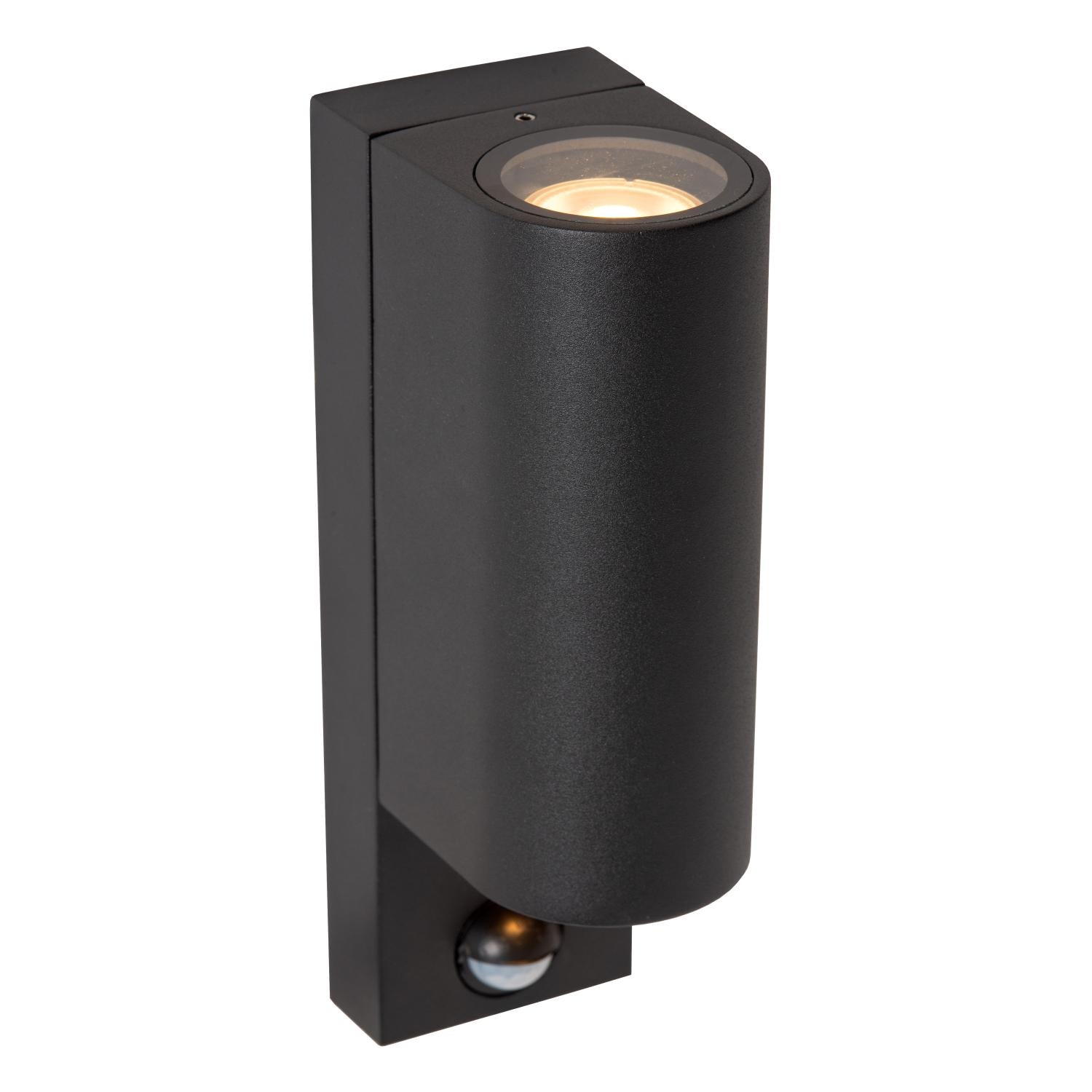 ZARO - Wandspot / Wandlamp Binnen/Buiten - 2xGU10 - IP65 - Beweging & dag/nacht sensor (uitschakelbaar) - Zwart