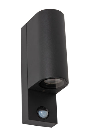 ZARO - Wandspot / Wandlamp Binnen/Buiten - 2xGU10 - IP65 - Beweging & dag/nacht sensor (uitschakelbaar) - Zwart