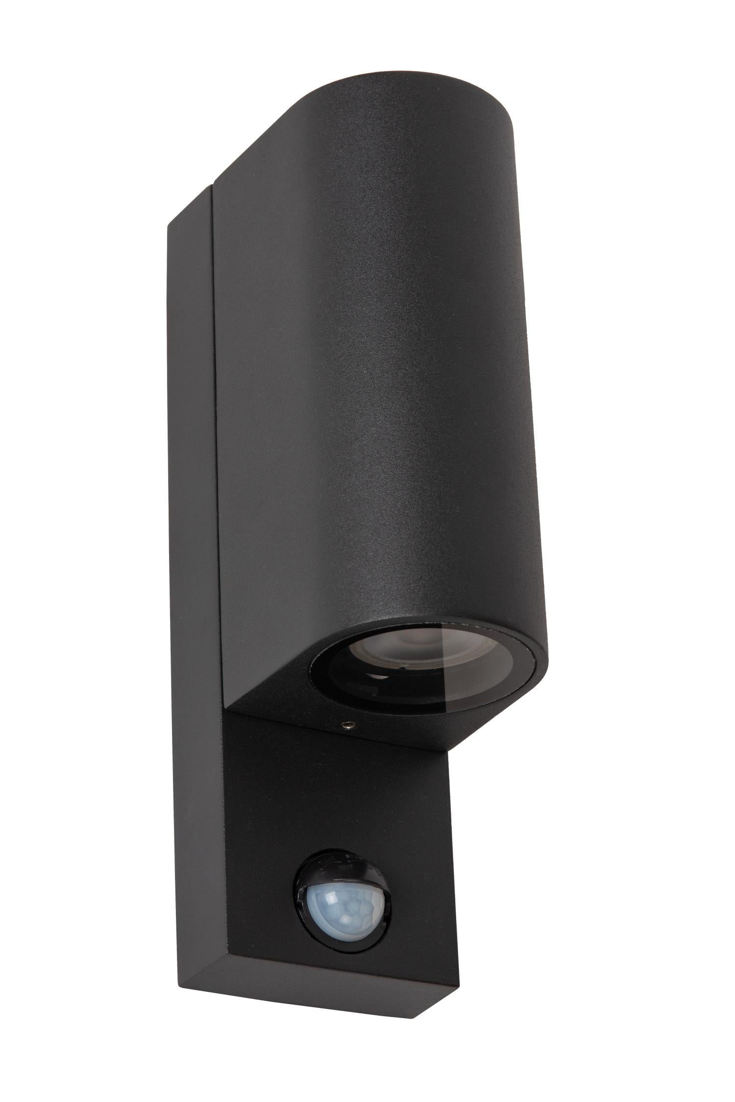 ZARO - Wandspot / Wandlamp Binnen/Buiten - 2xGU10 - IP65 - Beweging & dag/nacht sensor (uitschakelbaar) - Zwart