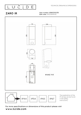 ZARO - Wandspot / Wandlamp Binnen/Buiten - 2xGU10 - IP65 - Beweging & dag/nacht sensor (uitschakelbaar) - Zwart